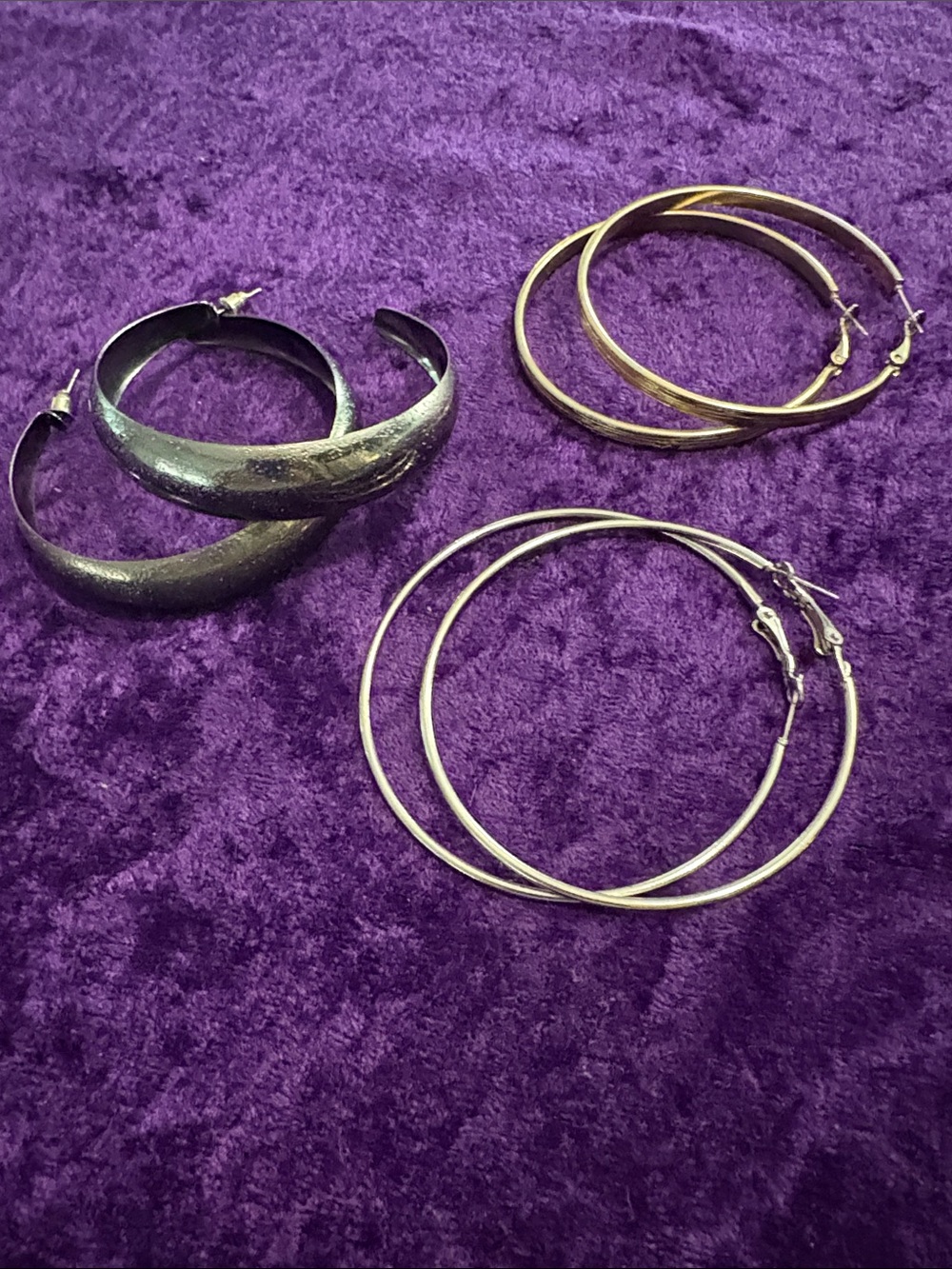 Mixed Metal Hoop Earring Set in Gold, Silver & Black - Women Jewelry